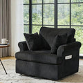 Karl home 39 Swivel Accent ChairOversized Seat Armchair W/2 Pillows and 4 PocketsModern Upholstered Corduroy Barrel ChairsComfy Single Sofa for Living RoomReadingBedroom and Office -Black