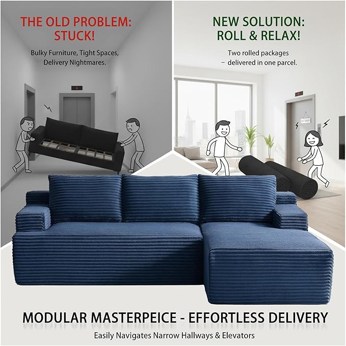 96''Sectional Couches for Living RoomModern Modular Sectional SofaUpholstered Boneless Couch Comfy Cloud Couch with L Shaped Chaise (Blue 96''W Right Facing Chaise)