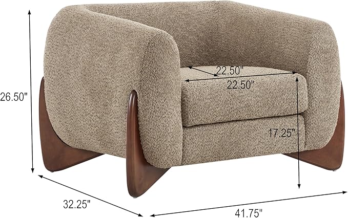 Christopher Knight Home Holly Modern Boucle Fabric Upholstered Club Chair for Living Room Home Office Apartment Relaxing Chair with Removable Cushion and Birch Wood Legs Light Brown