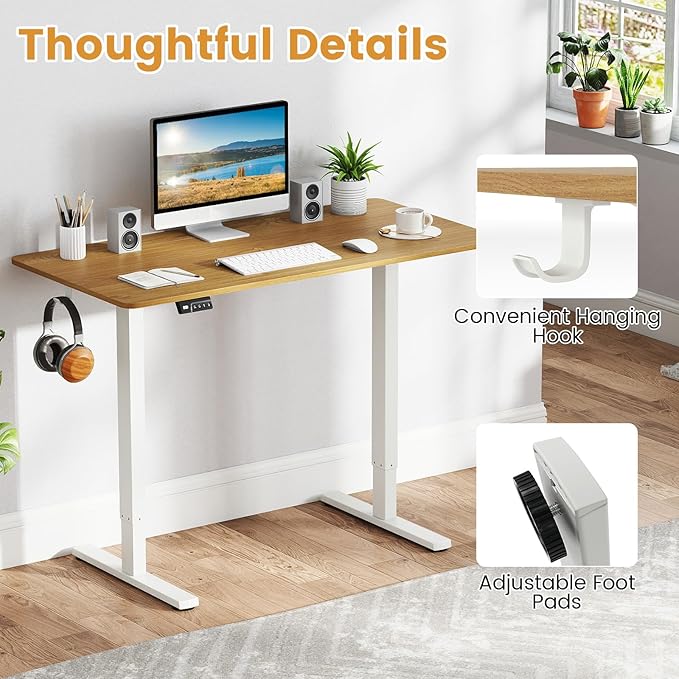 Tangkula Electric Standing Desk Frame Height Adjustable Computer Desk Base with LED Display &amp 2 Memory Positions Ergonomic Home Office Sit Stand Desk Legs for 40-48 Tabletop (White)