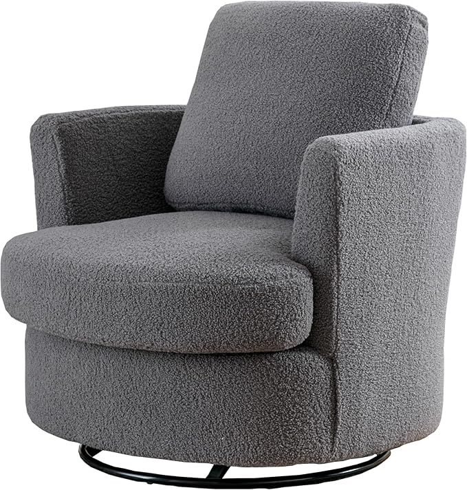 Swivel Barrel Chair 360 Degree Round Swivel Accent Chair for Living Room Modern Upholstered Accent ChairComfy Armchairs for BedroomNurseryBedroom Boucle Gray