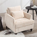 Modern Accent Chair Living Room Upholstered Chenille Armchair with Waist Pillow Single Sofa for Living Room Bedroom Office Beige
