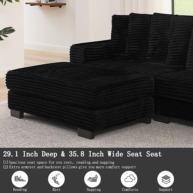 Comfortable Compression L-Shaped Modular Combination Sofa Compression Combination Modern Minimalist Corduroy Sofa Suitable for Living Room and Bedroom (Black2)
