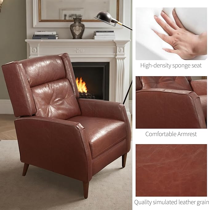 Art Leon Mid Century Modern Accent Chair - Faux Leather Armchair with Ottoman Modular Single Sofa Adjust The Seatback Chair Comfy Lounge Side Chair for Bedroom Living Room Brown