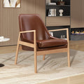 PU Leather Accent Chair Mid Century Modern Armchair with Solid Wood e Reading Leisure Chair with High Back for Living Room