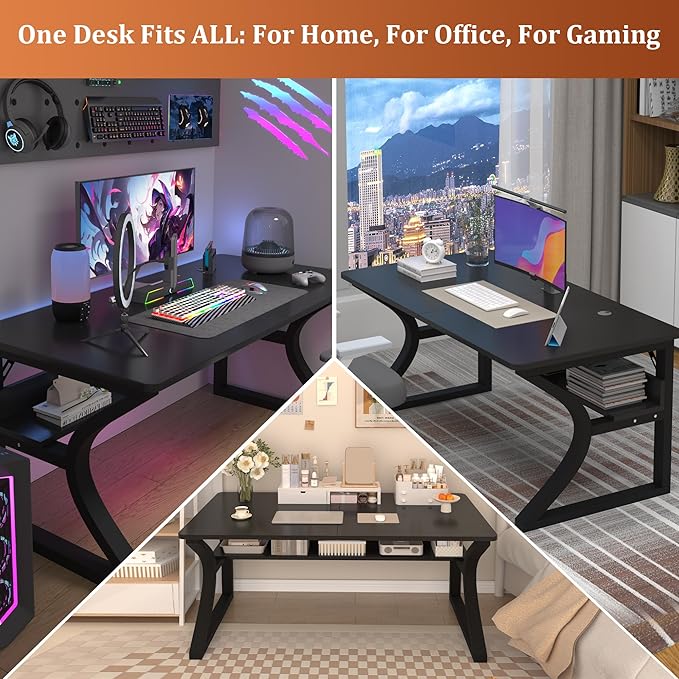Computer Desk 55'' Computer Desk Home Office Desks w/Storage Shelves &amp U Shaped Metal Frame Study Writing Desk w/Cable Management Deeper &amp Thicker Desktop Table for Home Office