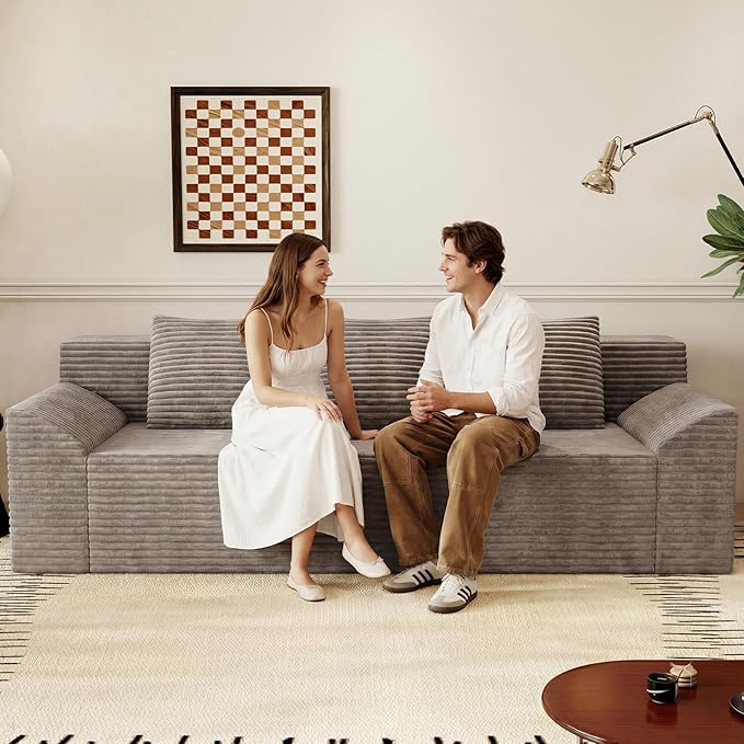 71Cloud Loveseat SofaModern 2-Seater Boneless Couch with 3Pillows &amp Side PocketSoft Corduroy LoveseatCompressed FoamDeep SeatNo Assembly for Living RoomBedroomApartment(Tilted Armrest Cam