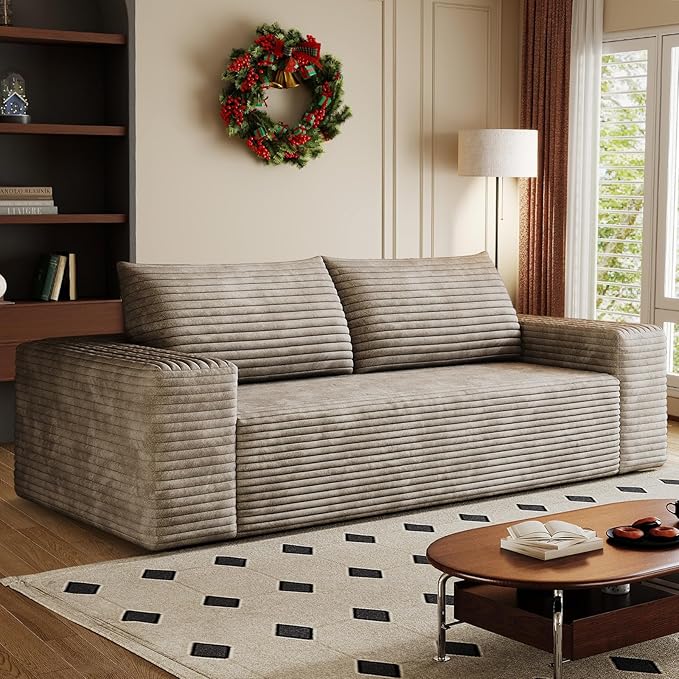 Cloud Loveseat Sofa Corduroy Boneless Couch with High Density Memory Foam Comfy Small Foam Couch in a Box No Assembly Modern Floor Compressed Sofa for Living RoomBedroomSmall Space(70.9WCamel)
