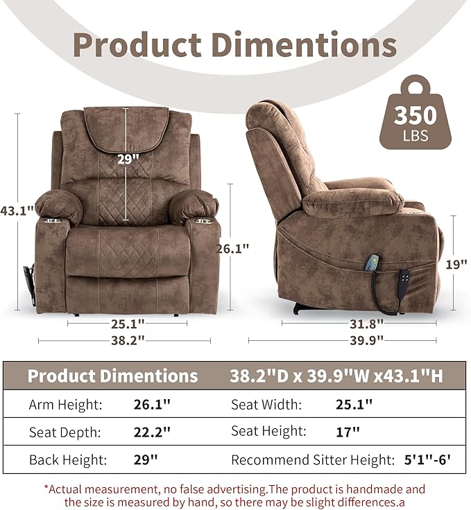 Large Power Lift Recliner Chair with Massage and Heat for Elderly Big and Tall People Dual Motor 180° Lay Flat Overstuffed Wide Velvet Recliners with 2 Cup Holders Side Pocket