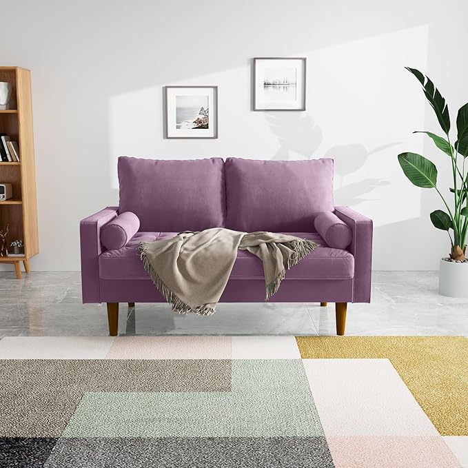 SILKIR Velvet Loveseat Sofa Love Seats Furniture for Small Spaces Mid-Century Modern Loveseats for Living Room Love Seat Couch 58 Inches Lavender