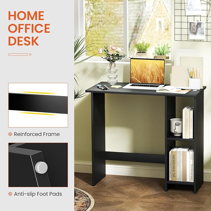 Giantex Small Desk Compact Study Writing Desk with 3-Position Adjustable Shelf Anti-Toppling Kit Modern PC Laptop Table Home Office Computer Workstation for Small Space Bedroom Dorm Black