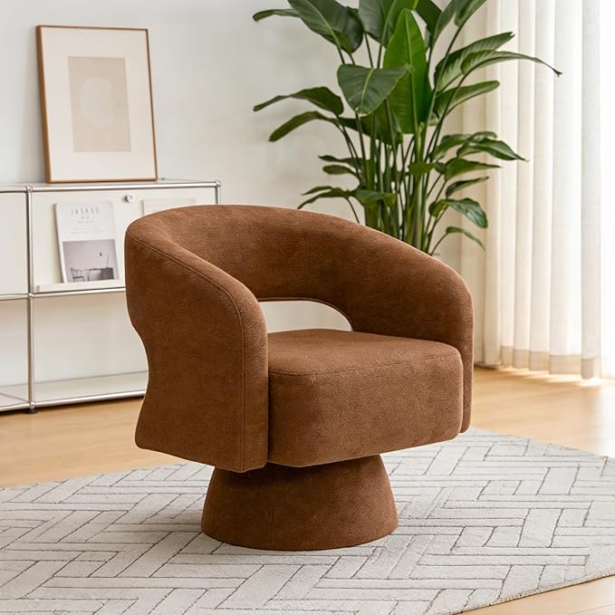 Accent Barrel Chair Set of 1 Modern Chenille FabricClub Chair 360° Swivel Degree Dressing Chair Suitable for Living Room Reading Room Bedrooms Office Orange
