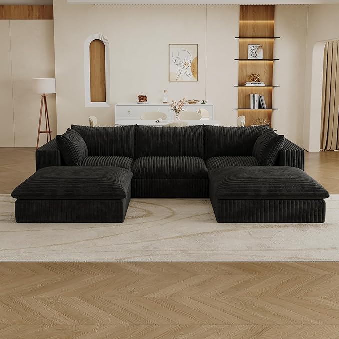 Cloud Compressed Modular Sectional Sofa with 2 Ottomans - Modern U Shaped Boneless Couch with Deep Seat Upholstered Sectional Couches for Living Room No Assembly Required | Plush Wider Armrest Dow