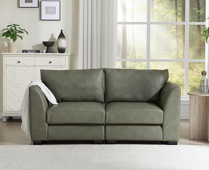 EALSON 58 Loveseat Modular Sectional Sofa Couch Modern Faux Leather Love Seat Couch with Removable Cover Comfy 2 Seater Sofa for Living Room Small Space Green
