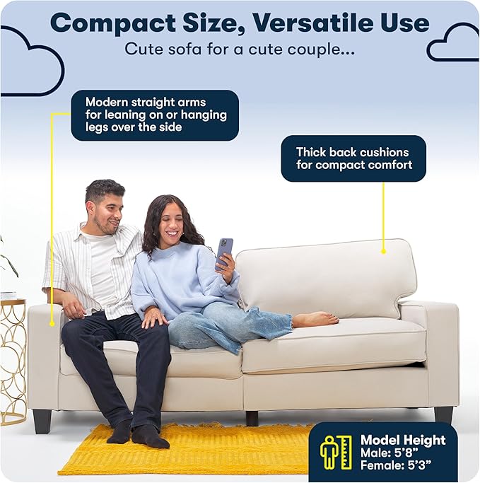 Serta Palisades 78 Track Arm Sofa Easy Care Polyester Soft Pillow Back Pocket Coil Seat Cushions Removable Covers Loveseat or Couch for Small Spaces Living Rooms or Bedrooms Brown