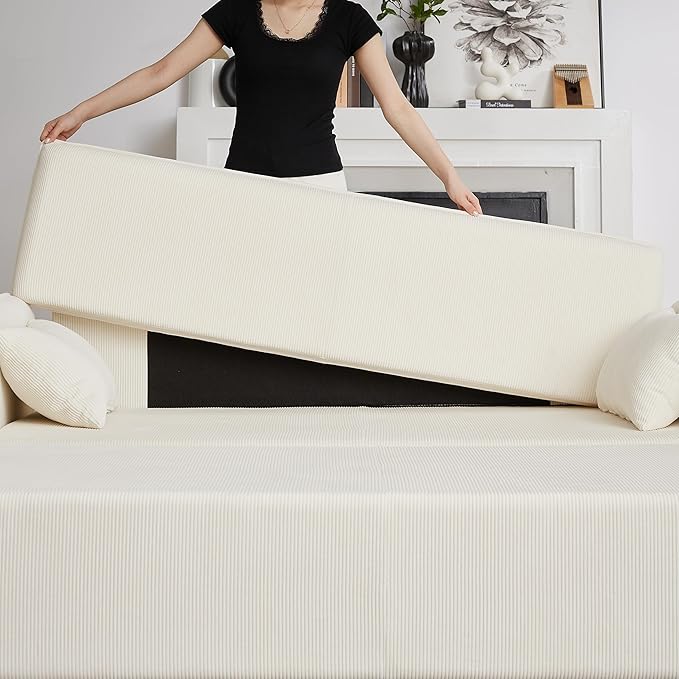 Ball &amp Cast 66 Convertible Sofa Bed3-in-1 Corduroy Loveseat Sleeper Pull Out Couch Bed with Pillows and Side Pockets Deep Seat Comfy Sofa Couches for Living RoomApartmentBeige