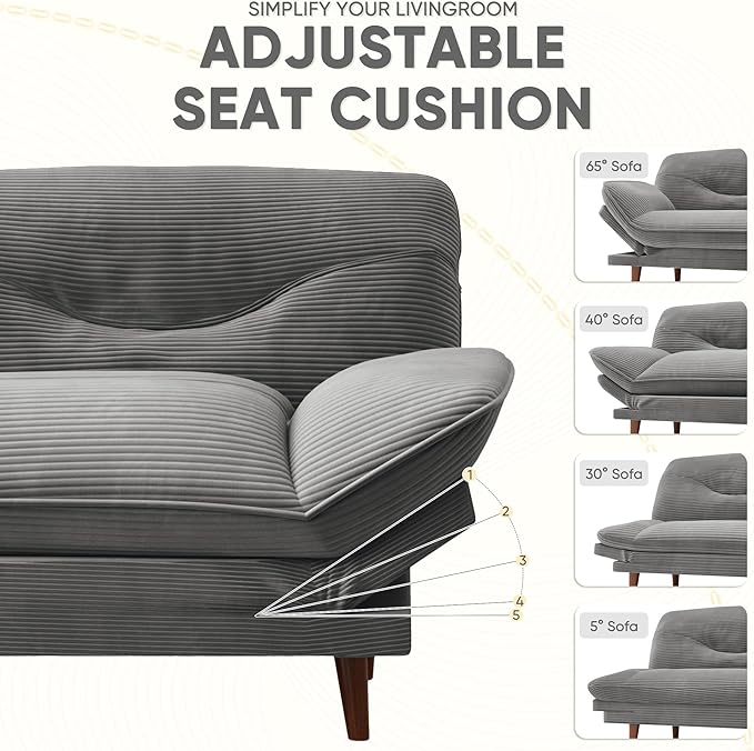 JUMMICO Convertible Futon Sofa Bed Sleeper Futon Couch with Adjustable Backrest and Armrests Modern Loveseat with Sturdy Wood Frame for Small Spaces Apartments (Corduroy Dove Gray)