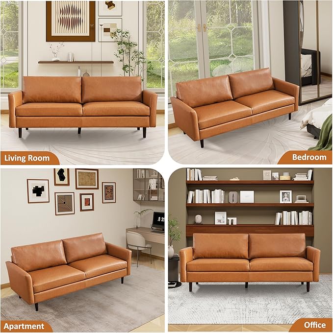 Tbfit Loveseat Faux Leather Sofa Couches for Living Room Bedroom &amp Office Light Brown