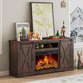 AMERLIFE Fireplace TV Stand with Sliding Barn Door for TVs up to 73 Farmhouse 63 Fireplace Entertainment Center with Storage Cabinets/Adjustable Shelves Reclaimed Barnwood