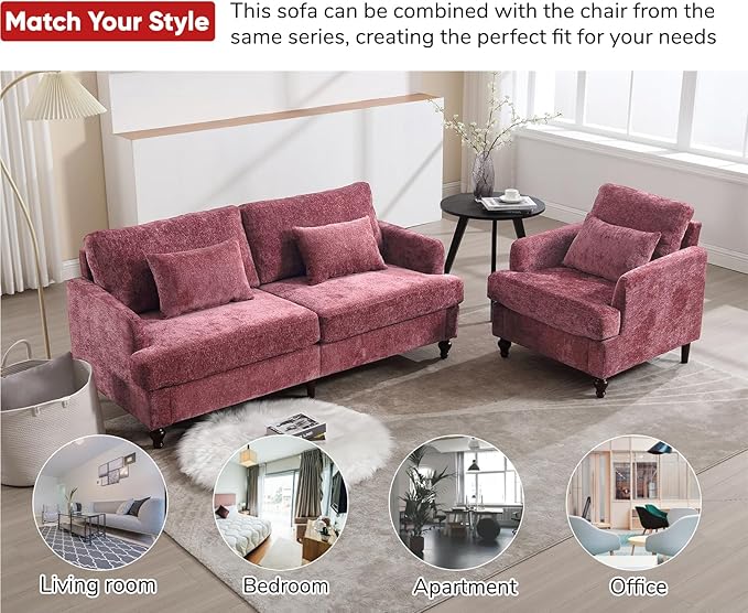 JOYBASE 70 inch Loveseat Sofa Mid-Century Modern Love Seat Couch with Wood Legs Upholstered Comfy Sofa for Living Room Apartment Office Bedroom (Wine Red Chenille)