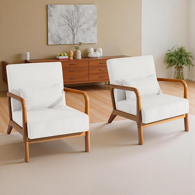 Accent Chair Mid Century Modern Armchair with Pillow Upholstered Lounge Sofa Reading Side Chair for Living Room Bedroom