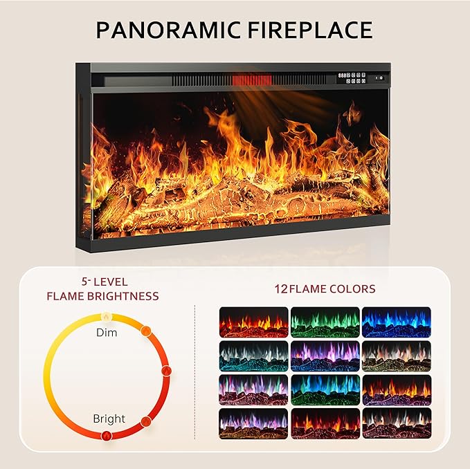80 Fireplace TV Stand with 3-Sided Glass TV Cabinet for TVs up to 90 Modern Media Entertainment Center with Farmhouse Glass Door Storage Cabinets for Living Room Black