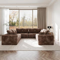 134 Inch Oversized Boneless Sofa Bed Fluffy Corduroy Sleeper Sofa for Apartment Bedroom Living Room Comfy Modular Cloud Sectional Couch Boneless Couch No Assembly Brown
