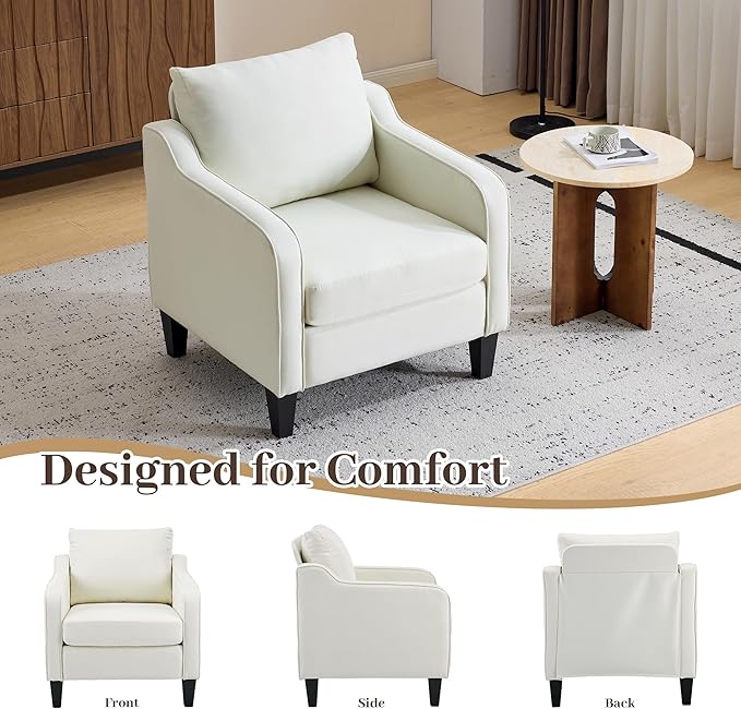 Accent Chair for Living Room Modern Linen Fabric Upholstered Armchair Comfy Reading Chair for Bedroom Mid Century Single Sofa Chair with Solid Wood Legs for Apartment Office Beige