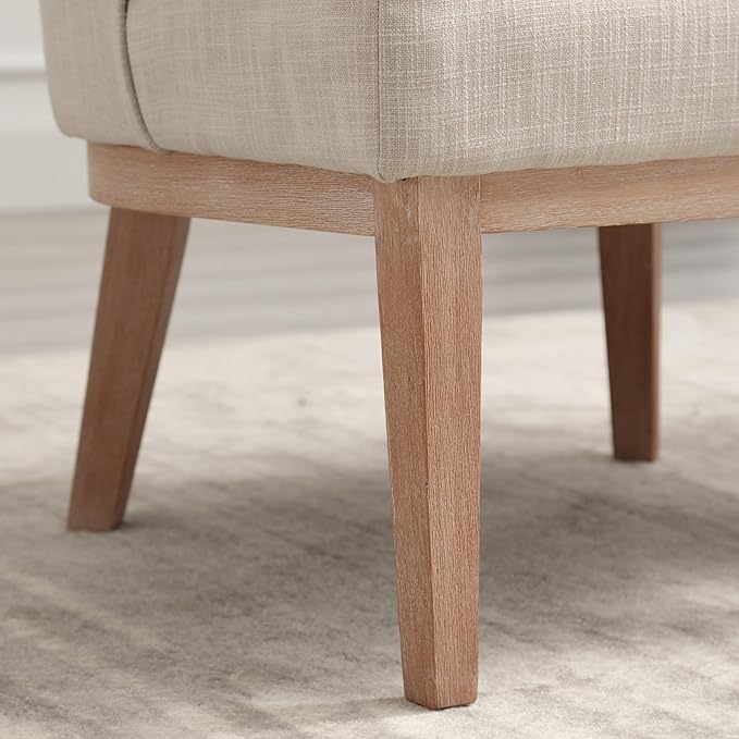 Accent Barrel Chairs Linen Accent Chairs Upholstered Modern Single Sofa Side Chairs with Wood Legs Comfy Barrel Club Chairs for Bedroom Reading Room Beige Set of 2
