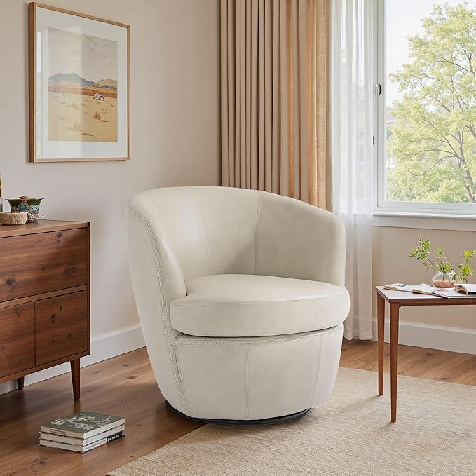 UIXE PU Leather Swivel Accent Chair Barrel Club Chair Comfy Upholstered Armchair for Living Room Modern Round Arm Chair Single Sofa Bedroom Reading Seats - Beige