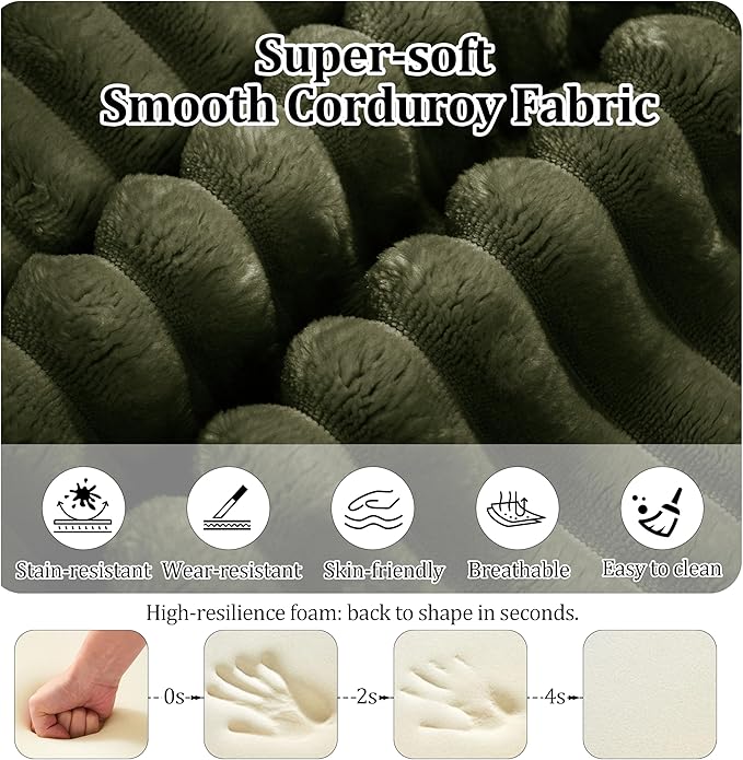 108'' L-Shaped Cloud Modular Sectional Sofa Modern Corduroy Memory Foam Couch with Right Facing Chaise Lounge Upholstered Boneless Deep Seat Fluffy Sofa No Assembly Needed for Home Olive Green