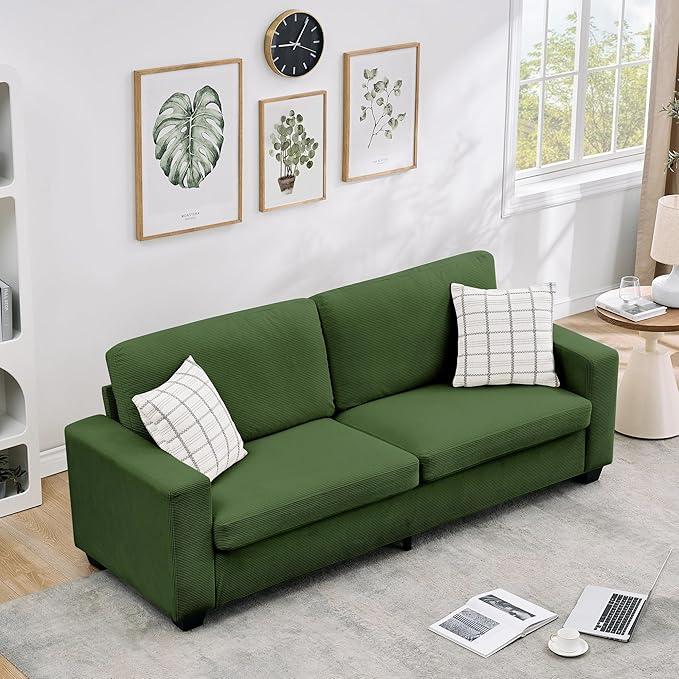 Garvee Modern Loveseat Sofa for Living Room 83 Comfy Corduroy Couches Removable Cover Cloud Couch with Deep Seat Sofa Solids Wood Frame Easy Assembly for Apartment Small Spaces Green