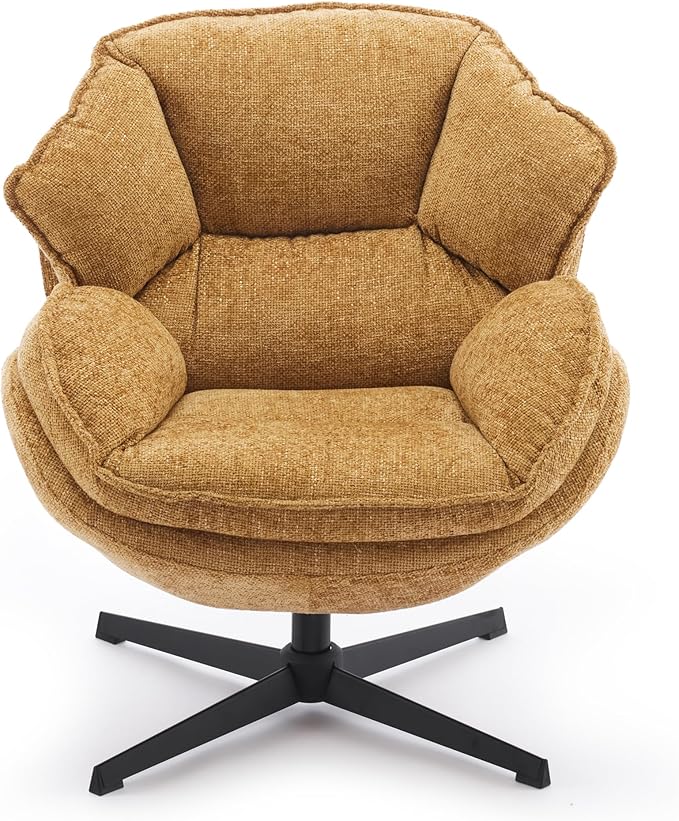 IWMH Swivel Accent Chair for Living Room Upholstered Armchair with Metal Legs Lounge Sofa Chair Comfy Leisure Chairs for Bedroom Reading (Yellow)