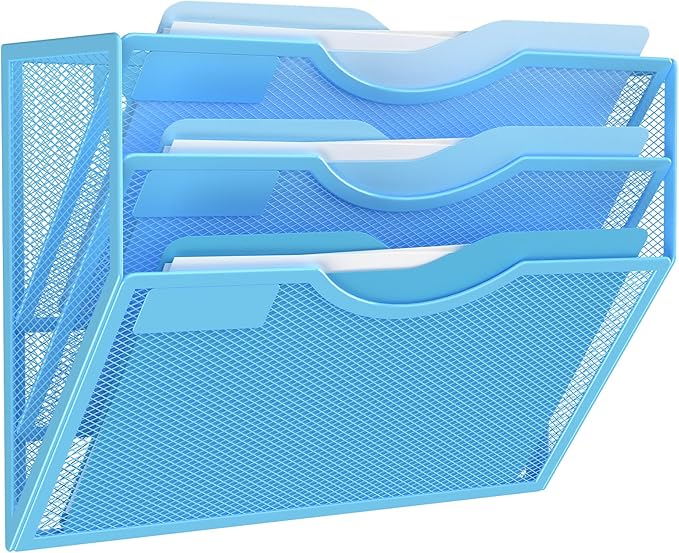 Kuntine.B Wall File Organizer Office Hanging Magazine Holder Wall File Organizer for Office Home (Blue 3 Tier)