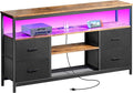 Huuger TV Stand Dresser with Power Outlets and LED Lights 4 Drawers Entertainment Center with Shelves 54 Inch Media Console for 55 60 Inch TV PU Finish Rustic Brown and Black