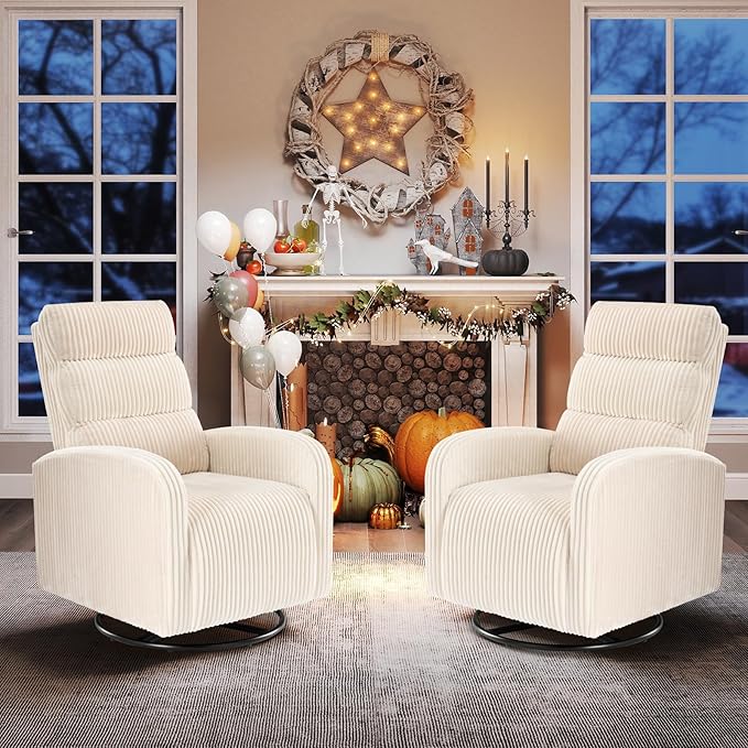 DUMOS 360°Swivel Nursery Chair Comfy Chair for Bedroom Rocking Chair with Thickened Seat Cushion High Back Sofa Chairs for Living Room Nursery Room and Reading Room Beige