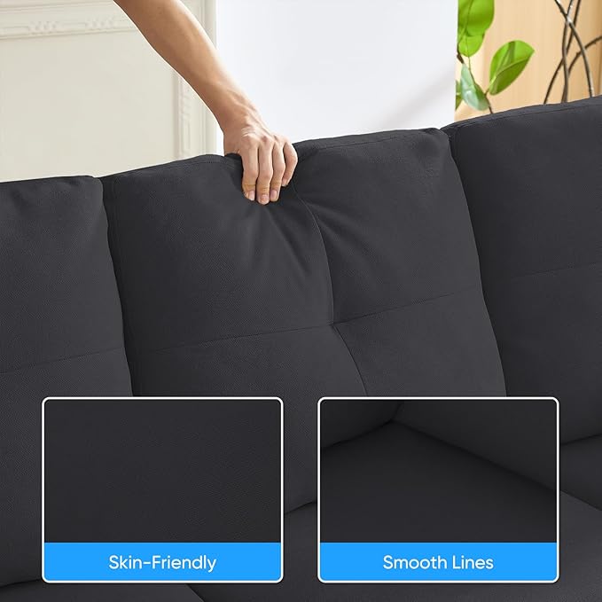 PUREMIND Sectional Couches for Living Room Modern Snow Velvet U-Shaped Sofa Couch with Double Chaise Upholstered 4 Seater Sofa with Double Chaise for Living Room Apartment Office Dark Grey