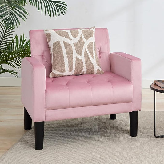 TYBOATLE Mid-Century Fabric Tufted Accent Living Room Armchairs Comfy Modern Upholstered Bedroom Office Armchair Single Sofa Reading Lounging Side Lounge Chair Living Room Furniture (Pink)