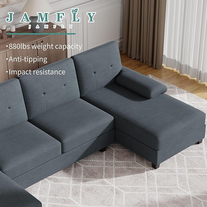 JAMFLY Sectional Sofa Couches for Living Room U Shaped Sofa Living Room Furniture Sets 4 Seat Modular Sectional Couch with Chaise Grey