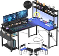 Aheaplus Small L Shaped Gaming Desk with LED Lights &amp Power Outlets Reversible L-Shaped Computer Desk with Monitor Stand &amp Storage Shelf Corner Desks Home Office Desk with Storage Bag Black