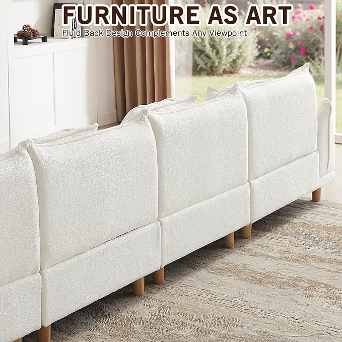 Oversized Modular Sectional Sofa Convertible L Shaped Couch with Ottoman Deep Seat Cloud Couch 126 inch Width 4 Seat Couches with Solid Wood Leg Modern Sofa for Living Room