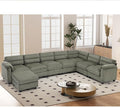 135” Modular Sectional L Shaped Corner Sofa with Movable Ottoman Corduroy 8-Seater Couches with Thick Cushion for Living Room Green