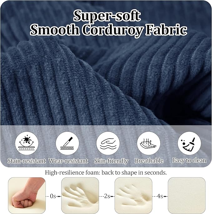 31.5'' Convertible Compressed Corduroy Folding Cloud Sofa Bed Set of 2 2 Pieces Modern Boneless Pull Out Sleeper Sofa Couch 3 in 1 Portable Floor Lounge Chair Set No Assembly Needed Navy Blue