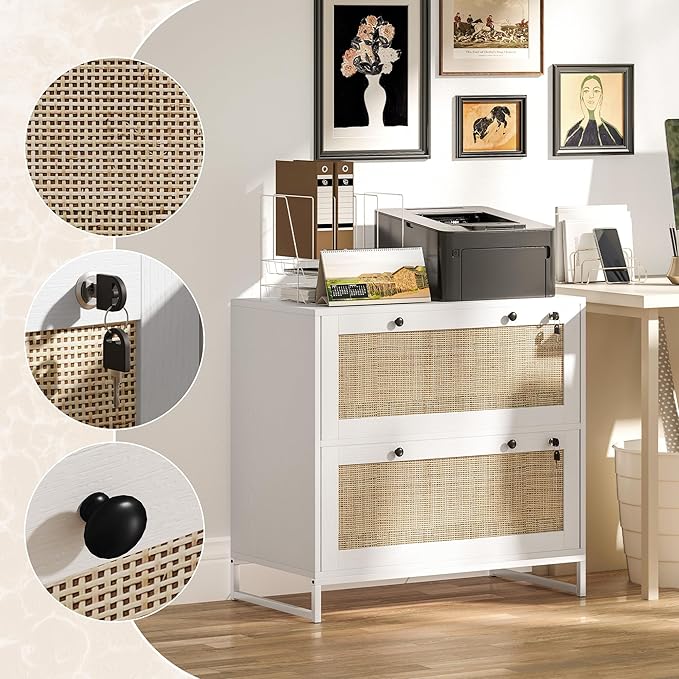 2 Drawer File Cabinet with LockSmall Filing Cabinet Under Desk Storage Cabinet Organizer Locking Drawers for Home Office with Adjustable Hanging BarWhite