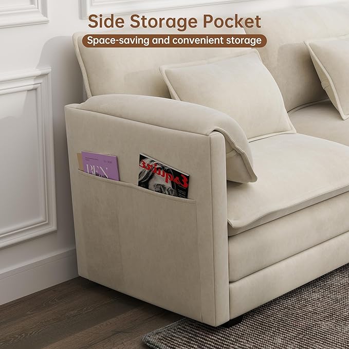Modular Sectional Sofa 40.4'' Single Seat Couch Chenille Sofa with 2 Pillows and 2 Armrest Pillows for Apartments Living Room and Commercial Space Beige