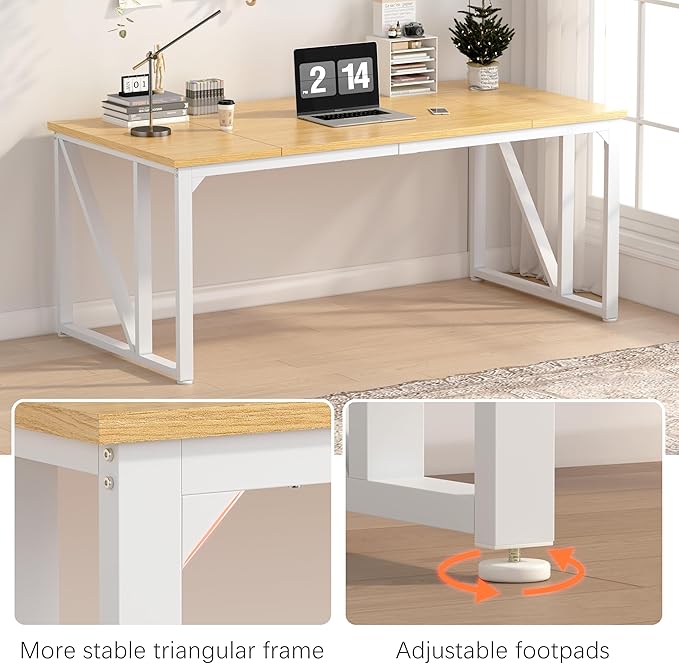 Computer Desk 70 Home Office Desk Large Desks with Wide Workstation Sturdy Metal Frame Thicker Tabletop Gaming Computer Desk for Home Office Workstation (Natural-A)