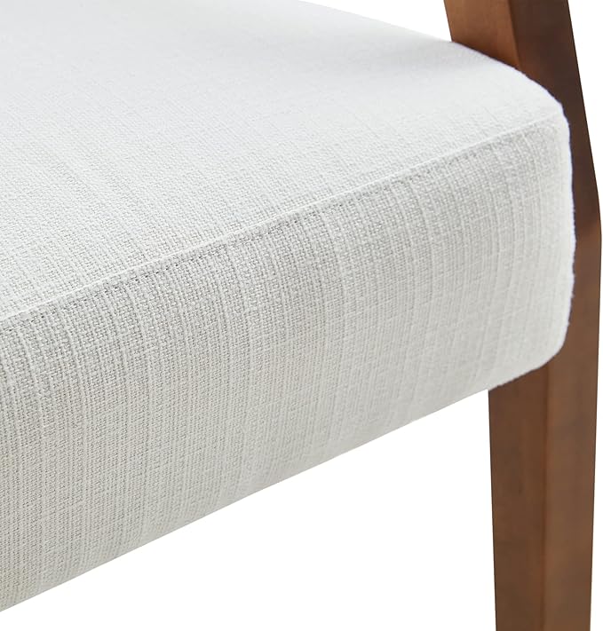 Solid Wooden Mid Century Modern Accent Chair Upholstered Arm Chair for Living Room Bedroom Linen Fabric Reading Chair Side Chair White ZI48 AO133