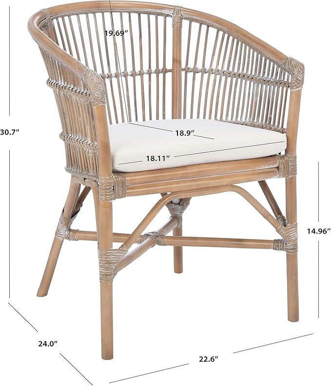 Safavieh Home Collection Olivia Grey Rattan Cushion Accent Chair White Washed/White