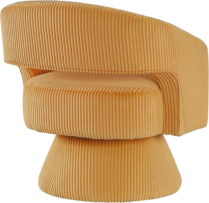 Lexicon 360 Degree Swivel Accent Chair Modern Comfy Corduroy Round Barrel Chair Open Back Plush Foam Cushions Metal Swivel Base for Living Room/Bedroom/Office Yellow