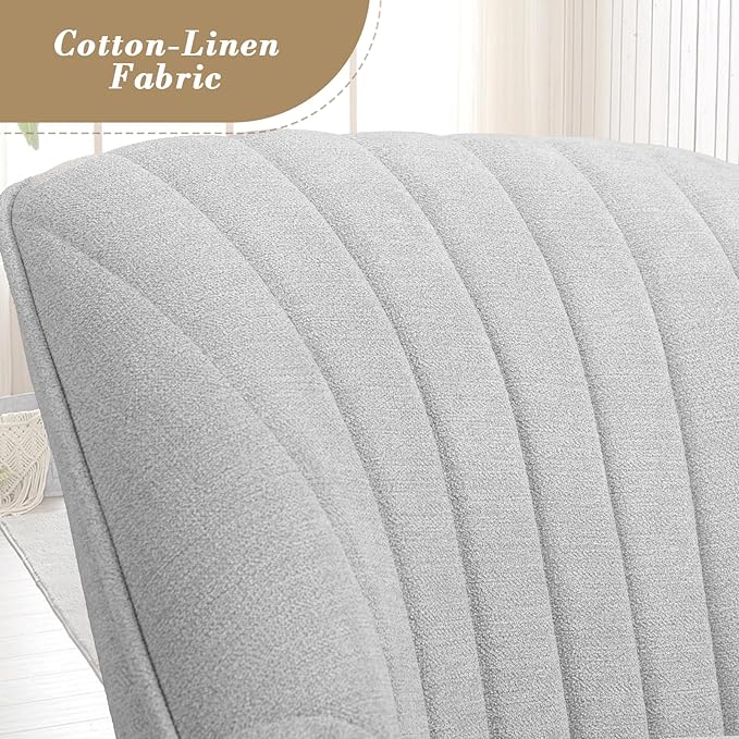 Athena Collection Swivel Modern Accent Chair Linen Upholstered Armchair Office Desk Chair No Wheels with Wooden Legs Comfy Vanity Chair Reading Chair for Bedroom Living Room Gray